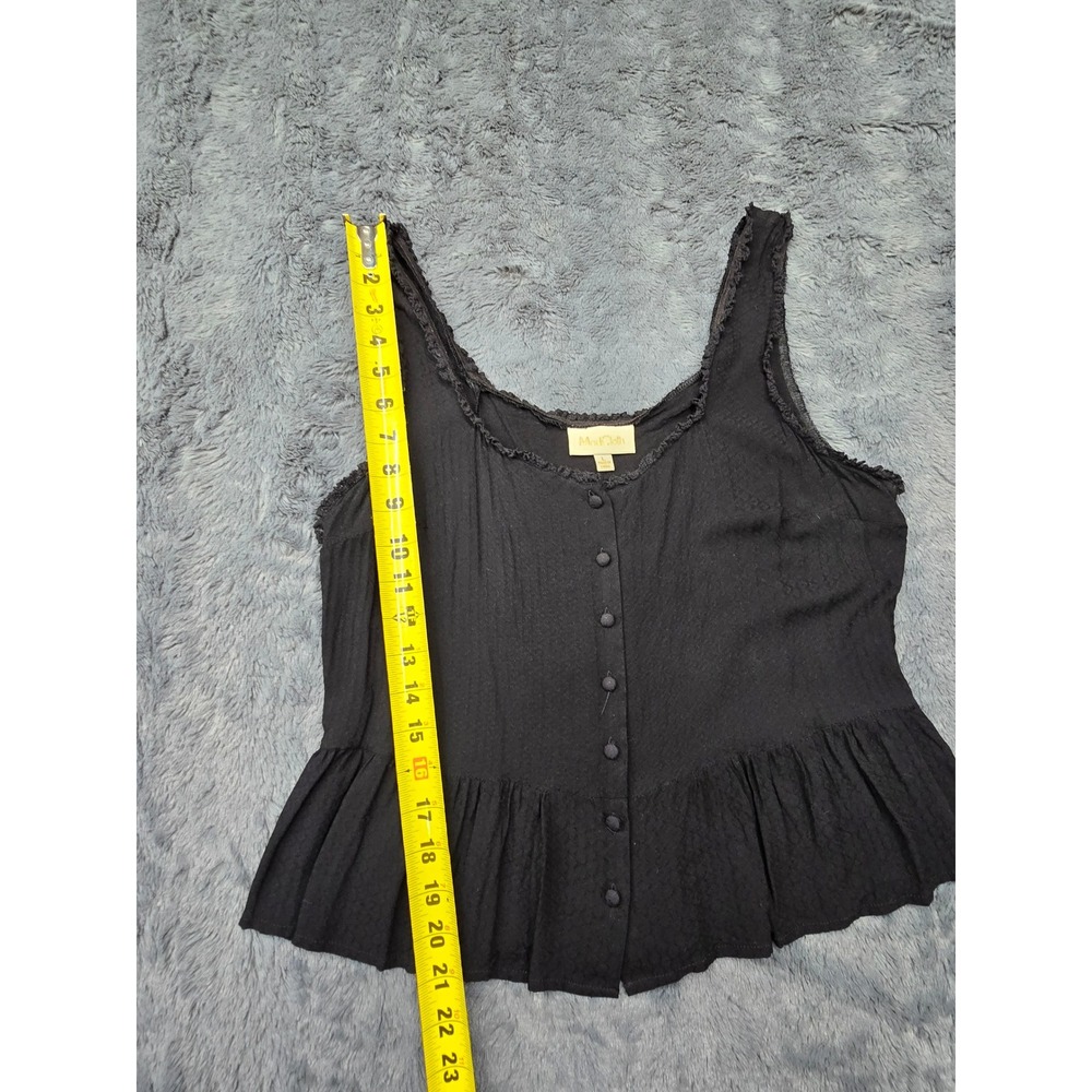 ModCloth Black Peplum Button Front Tank Top Crochet Trim Rayon Large - Picture 4 of 7